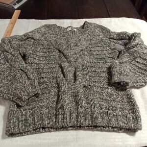 Thick Chunky Cable Knit Sweater Wool Alpaca Blend Med. Long Sleeve Gray Pullover